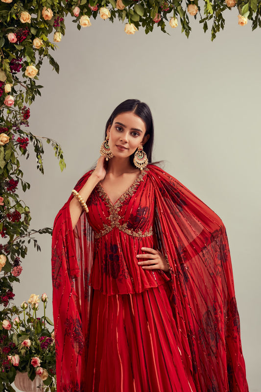 Red Georgette Lehenga