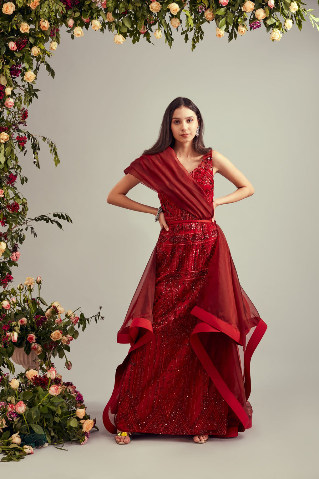Red Color Designer Saree Gown Online – Panache Haute Couture