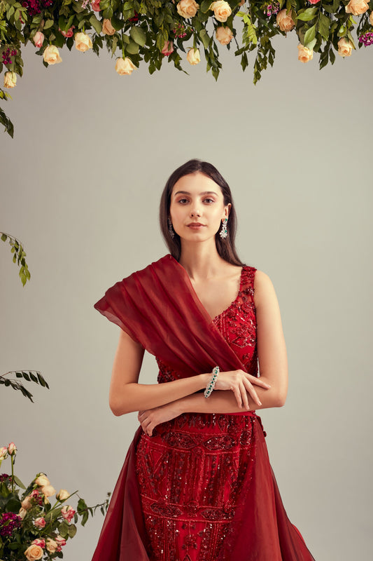 Blood Red Straight Fitted Gown