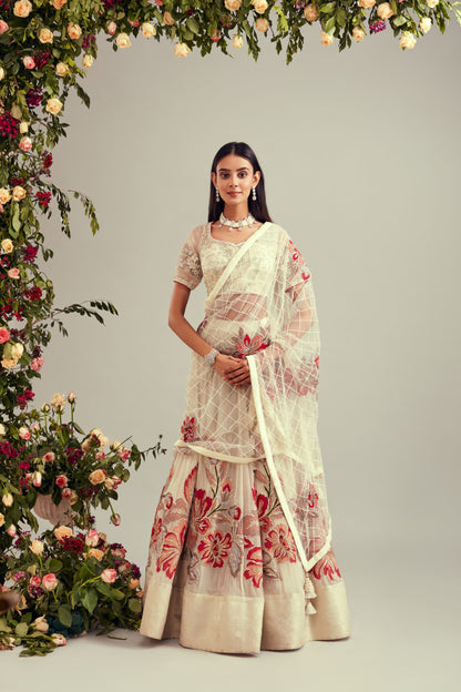 Off White Applique Work Lehenga