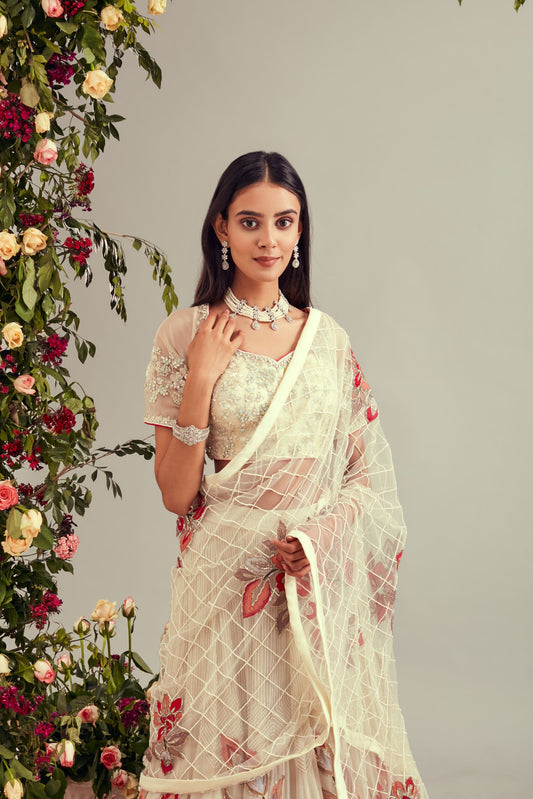 Off White Applique Work Lehenga