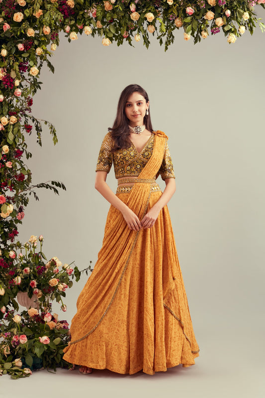 Mustard Printed Lehenga