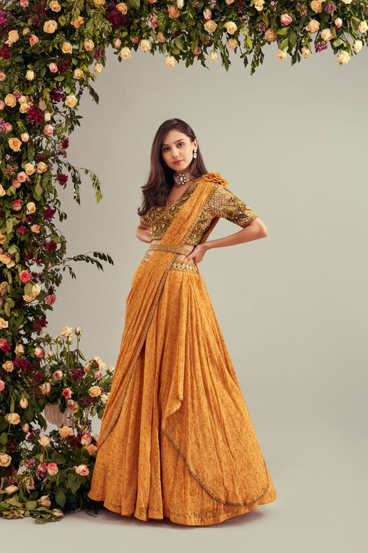 Mustard Printed Lehenga