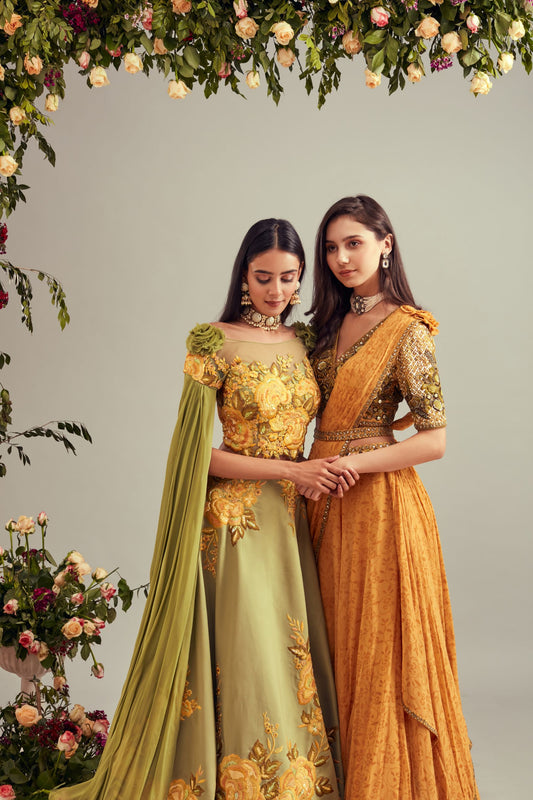 Mehndi Green Tafta Lehenga