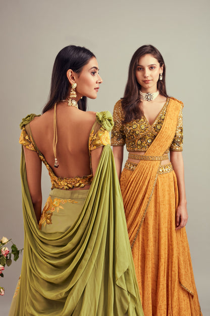 Mehndi Green Tafta Lehenga