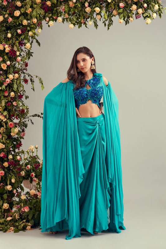 Peacock Blue Drape Dress