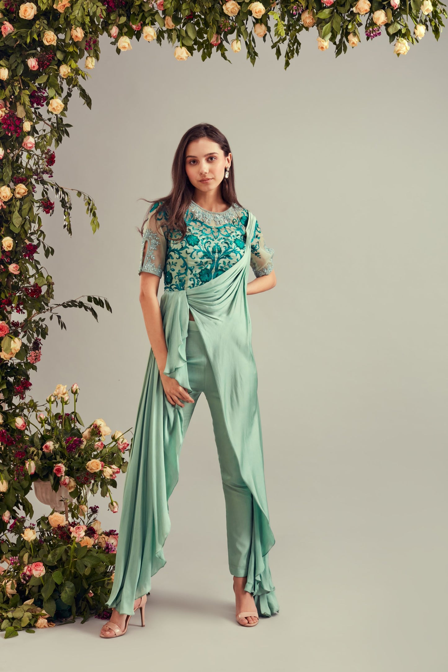 Mint Colour Drape Saree