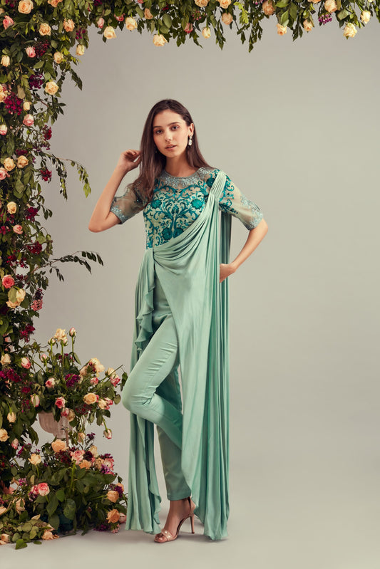 Mint Colour Drape Saree