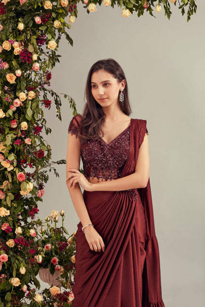 Wine Drape Saree